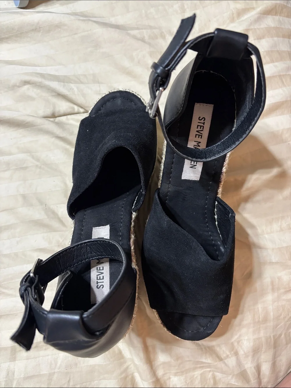 Steve Madden Black Espadrille Wedge Sandals with Ankle Strap
